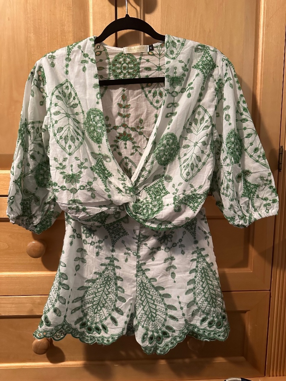 Brooklyn Green White Embroidered Two-Piece Set with Crop Top and Shorts
